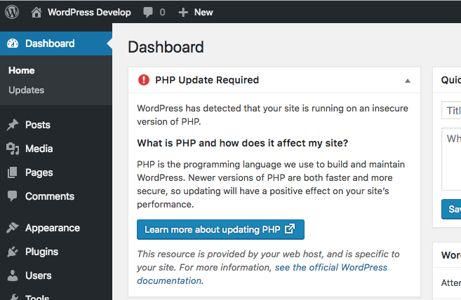 PHP Update Recommended Pada Wordpress