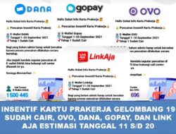 Insentif Prakerja Gelombang 19 Sudah Cair, Ovo, Dana, Gopay, dan Link Aja Estimasi Tanggal 11 s/d 20